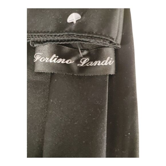 FORTINO LANDI SOLID BLACK POLY WOVEN TIE & POCKET SQUARE SET. PWT. - Picture 4 of 5